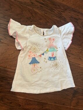 Mud Pie White Flutter Sleeve Top with Circus Mouse Embroidery